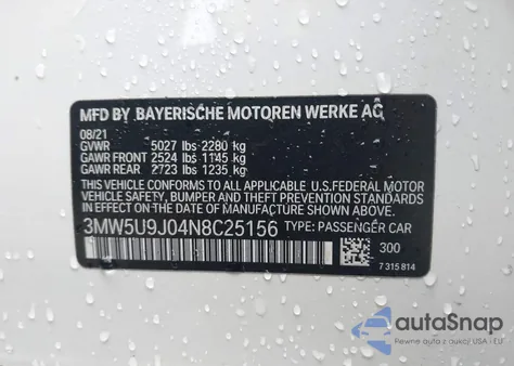 2022 BMW 3 Series M340I xDrive z USA, uszkodzony, nr VIN 3MW5U9J04N8C25156